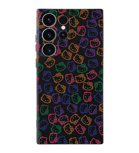 Samsung Galaxy S23 Ultra Uyumlu Lansman Kılıf Hello Kitty Tasarımlı İçi Kadife Kapak-Siyah (Şeffaf)