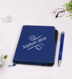 BK Gift Kişiye Özel İsimli Lacivert Termo Deri Defter Kalem Seti-5