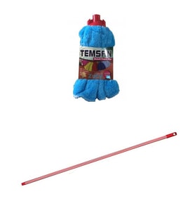 Yedek Islak Temizlik Kovası Mop Takımı Seti - Temsan Havlu Mop + Metal Çizgili Vidalı Sap - 1 Adet (Karışık)
