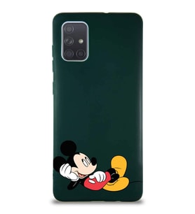 Samsung Galaxy A71 Soft Premier Kapak Mickey Mouse-F Tasarımlı Silikon Kılıf - Yeşil (Şeffaf)