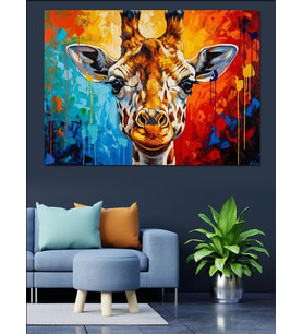 Rengarenk Zürafa Pop Art Dekoratif Kanvas - Mdf Ahşap Tablo