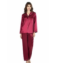 Ahu Bordo İkili Saten Gecelik Pijama Takımı 7647