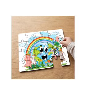Gökkuşağının Önünde Sevimli Hayvanlar Tasarımlı 24 Parça Ahşap Çocuk Puzzle MPK0189