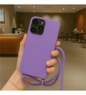 Coverzone iPhone 17 Air ile Uyumlu ?pli Boyun Ask?l? Silikon K?l?f Kadife ?� Yap?l? Dulcet Epiphany boyun �apraz as?labilen ?pli K?l?f Lila