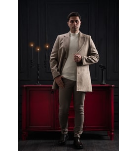 Advante Slimfit Kırlangıç Yaka Düğme Kapamalı Erkek Kaşe Kaban (Kahverengi)