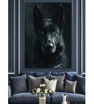 Siyah Kurt Köpek Portresi Dekoratif Kanvas - Mdf Ahşap Tablo