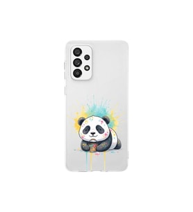Samsung Galaxy A73 ile Uyumlu Splash Panda Tasarımlı Şeffaf Silikon Kılıf