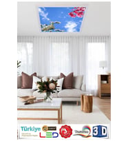 Çiçekli Gökyüzü Baskılı Avize - 60watt, 60x60 Avize,yeni Nesil Aydınlatma, Kare Modern Led Lamba