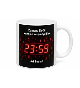 Dijital Saat Kırmızı Rakamlar Çizimli Modern Çağın Hızlı İnsanı Kupa Bardak Hediye