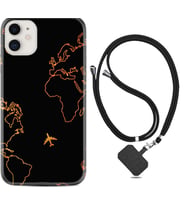Apple iPhone 11 12 13 Mini Kılıf Boyun Askılı Silikon Harita ve Uçak 1777