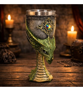 Fantasy Ejderha Figürlü 3D Kabartmalı Orta Çağ Tasarım Dekoratif Kadeh Bardak Metal İç Hazneli