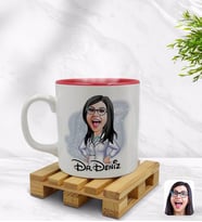 BK Gift Kişiye Özel Kadın Doktor Karikatürlü İçi Kırmızı Renkli Kupa Bardak Model 1