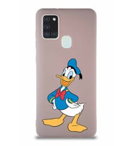 Samsung Galaxy A21S Soft Premier Kapak Donald Duck-C Tasarımlı Silikon Kılıf - Pudra (Şeffaf)