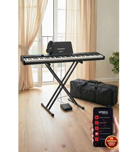Midex PLX-100BK-ST Taşınabilir Dijital Piyano Tuş Hassasiyetli 88 Tuş Bluetooth Şarjlı (STAND Sustain Kulaklık Çanta Metod)