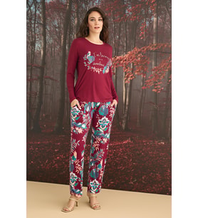 Monamise Kadın Çiçek ve Yaprak Desenli "I'm Living In a Dreamland" Pijama Takımı 23146 