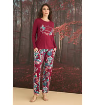 Monamise Kadın Çiçek ve Yaprak Desenli "I'm Living In a Dreamland" Pijama Takımı 23146 