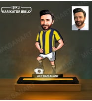 Fotoğraftan Kişiye Özel Sarı Lacivert Erkek Taraftar Karikatürlü 14 cm MDF Işıklı Biblo - Futbol Temalı Hediye Futbol Severlere ve Spor Tutkunlarına Hediye