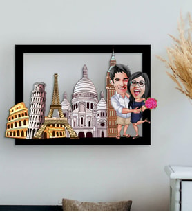 BK Gift Kişiye Özel Gezgin Sevgililer Karikatürlü 3D Ahşap Tablo-1