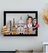 BK Gift Kişiye Özel Gezgin Sevgililer Karikatürlü 3D Ahşap Tablo-1