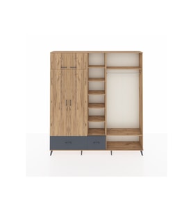 Arges Dolap 12 Raflı 2 Çekmeceli 2 Askılı 220x30x243 Çam-Çam/Antrasit