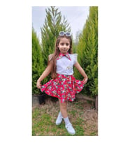 MODAVALS DANTELLİ KOLYELİ ÇİÇEK DESENLİ KIZ ÇOCUK ETEKLİ KOMBİN - KIRMIZI