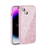 Apple iPhone 15 Uyumlu Kılıf M-safe Şarj Özellikli Parlayan Simli Zore Okso Kapak (Pembe)