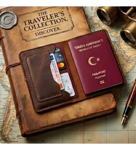 Pasaport CÜZDANI KILIFI V3 El Yapımı Hakiki Gerçek Deri Kılıf Cüzdan Kart Para Kadın Erkek Taba