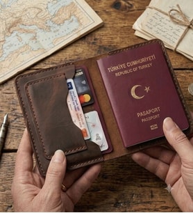 Pasaport CÜZDANI KILIFI V3 El Yapımı Hakiki Gerçek Deri Kılıf Cüzdan Kart Para Kadın Erkek Taba