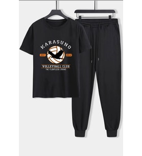 Unisex Karasuno Baskılı 2'li Eşofman Takımı (Siyah)
