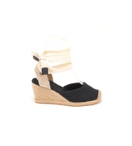 Gerçek Elişi Ipli Espadril Dolgu Topuk Keten Espadril Handmade (Siyah)
