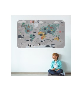 Eğitici Dünya Haritası Dünya Atlası Çocuk Ve Bebek Odası Duvar Sticker-3821-60x105