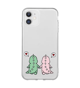 Iphone 11 Uyumlu Kalpli Dinazor Çiftler Tasarımlı Şeffaf Telefon Kılıfı