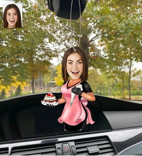 Kişiye Özel Karikatürlü Ahşap Araba Dikiz Ayna Süsü Şef Pastacı Kadın-1