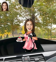 Kişiye Özel Karikatürlü Ahşap Araba Dikiz Ayna Süsü Şef Pastacı Kadın-1