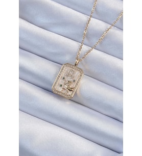 316L Çelik Zincir Altın Renk Zirkon Taşlı Aslan Figürlü Tarot Kolye 5886 - HPSBYI1295-3396