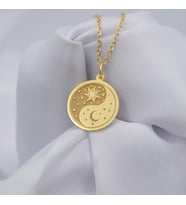 Kişiye Özel 925 Ayar Gümüş Tasarım Güneş Ay Yin Yang Kolye (Gold)