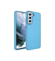 Samsung Galaxy S21 FE Uyumlu Kılıf Metal Çerçeve ve Buton Tasarımlı Silikon Zore Luna Kapak (Açık Mavi)