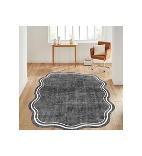 Eliana Home Baskılı, Yıkanabilir Kaymaz Taban Oval Halı LNA7035-SD245 100x150 cm (Gri)