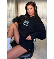 Oversize Pamuklu Hoodie - Drip Streetwear Tasarım Sweatshirt (Siyah)
