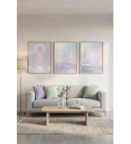 Pastel Minimalist Soyut Geometrik 3’lü Ahşap Çerçeveli Tablo Seti
