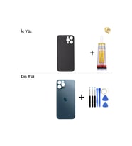 iPhone 12 pro max Mavi Arka Kapak Arka Cam Batarya Kapağı Lazer Kesim Kapak Pil Kapağı + B-7000 Yapıştırıcı + Tamir Seti