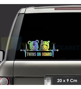 Arabada İkiz Bebek Var Hologram Oto Sticker Araba Etiket Çıkartma Aksesuar Renkli Yapıştırma 20 x 9 Cm