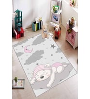 Pembe Kaymaz Tabanlı Yıkanabilir Ayıcıklı Bebek Halısı AR356