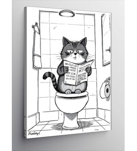 Kanvas Tablo Tuvalette Gazete Okuyan Kedi
