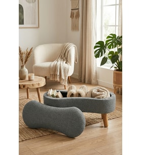 Scala Sandıklı Bohem Ahşap Ayaklı Puf/Bench, Gri
