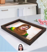 BK Gift Kişiye Özel Kadın Arapça Öğretmeni Karikatürlü Doğal Ahşap Tepsi-3
