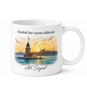 Üsküdar Temalı İstanbul Kupası Özel Tasarım Baskılı Porselen Kupa Bardak Hediye