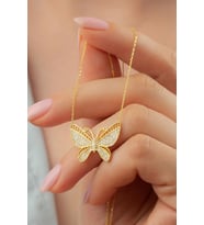 925 Ayar Gümüş Gold Kelebek Kolye