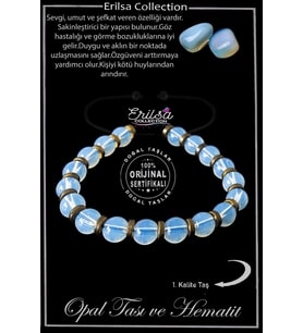 Sertifikalı Gerçek Hematit - Opal Taşı Bileklik - Ayarlamalı (Çok Renkli)