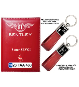 Plakanıza Özel Bentley Logolu Kırmızı Ruhsat Kabı ve Anahtarlık